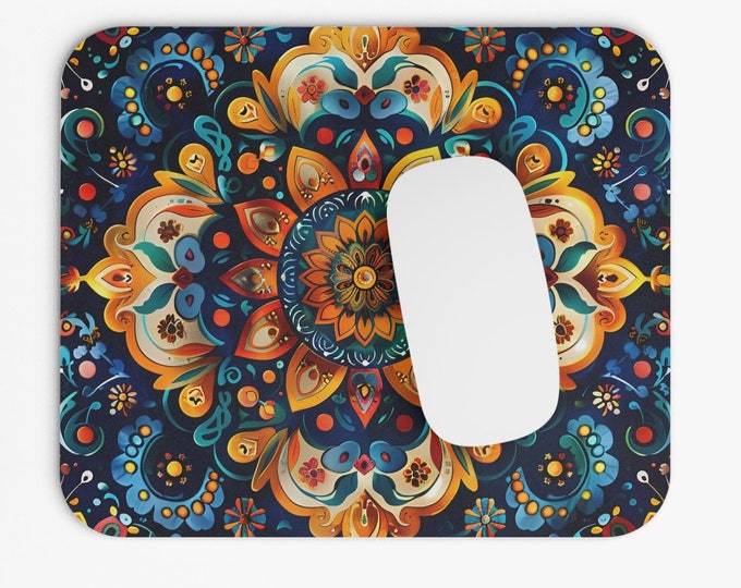 Boho Print Mouse Pad, 9"x8" Hippie Boho Mouse Pad, Tech Desk Office Computer Mouse Pad Office Supplies, Neoprene Non Slip Mouse