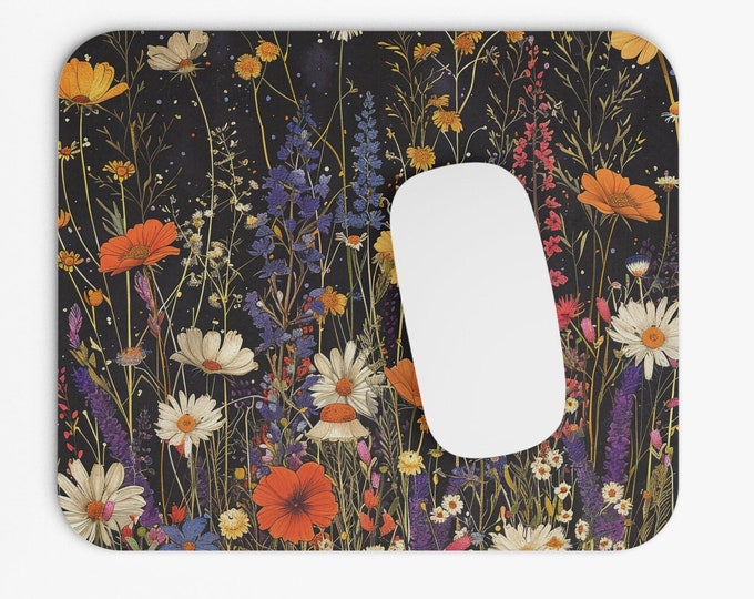 Wildflowers Boho Print Mouse Pad, 9"x8" Hippie Boho Mouse Pad, Tech Desk Office Computer Mouse Pad Office Supplies, Neoprene Non Slip Mouse