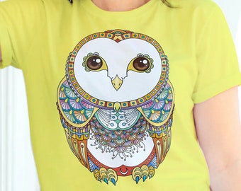 Unisex Jersey Short Sleeve Tee, Owl Bird Animal Totem Floral Hippie Boho Bohemian Tee Shirt, Bella Canvas 3001, Unisex Tee XS-3XL