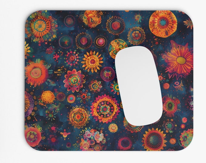 Boho Print Mouse Pad, 9"x8" Hippie Boho Mouse Pad, Tech Desk Office Computer Mouse Pad Office Supplies, Neoprene Non Slip Mouse