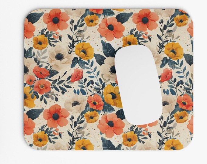 Wildflowers Boho Print Mouse Pad, 9"x8" Hippie Boho Mouse Pad, Tech Desk Office Computer Mouse Pad Office Supplies, Neoprene Non Slip Mouse