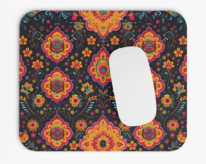 Boho Print Mouse Pad, 9"x8" Hippie Boho Mouse Pad, Tech Desk Office Computer Mouse Pad Office Supplies, Neoprene Non Slip Mouse