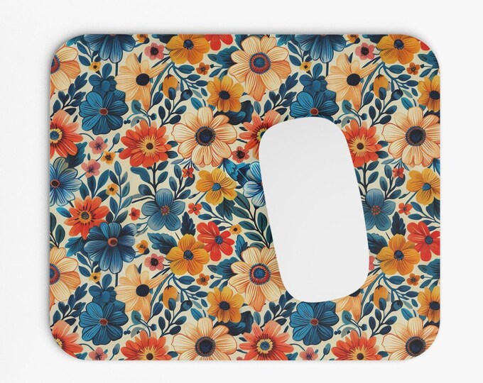 Wildflowers Boho Print Mouse Pad, 9"x8" Hippie Boho Mouse Pad, Tech Desk Office Computer Mouse Pad Office Supplies, Neoprene Non Slip Mouse