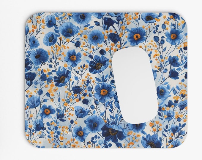 Wildflowers Boho Print Mouse Pad, 9"x8" Hippie Boho Mouse Pad, Tech Desk Office Computer Mouse Pad Office Supplies, Neoprene Non Slip Mouse