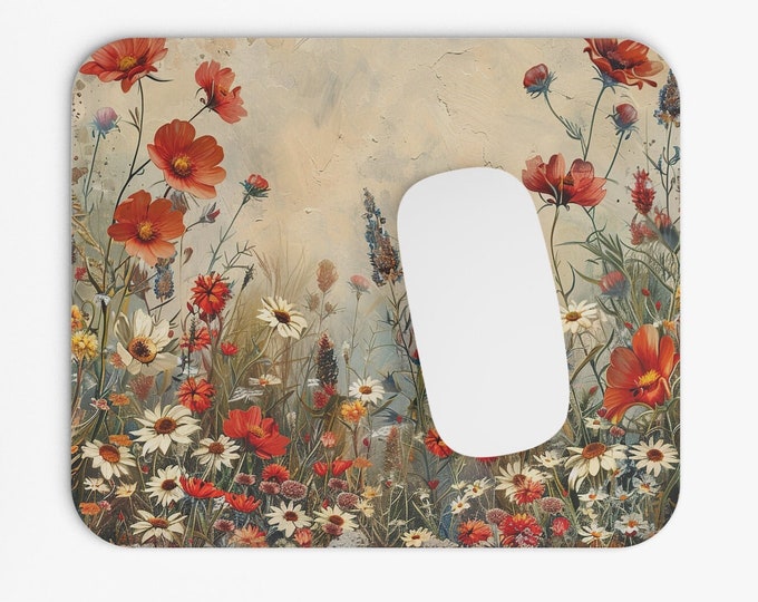 Wildflowers Boho Print Mouse Pad, 9"x8" Hippie Boho Mouse Pad, Tech Desk Office Computer Mouse Pad Office Supplies, Neoprene Non Slip Mouse