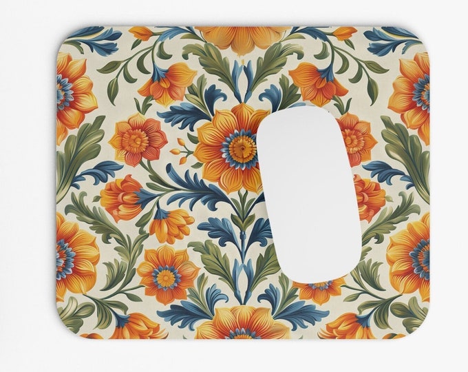 Wildflowers Boho Print Mouse Pad, 9"x8" Hippie Boho Mouse Pad, Tech Desk Office Computer Mouse Pad Office Supplies, Neoprene Non Slip Mouse