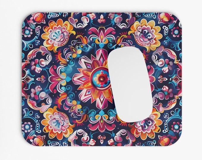 Boho Print Mouse Pad, 9"x8" Hippie Boho Mouse Pad, Tech Desk Office Computer Mouse Pad Office Supplies, Neoprene Non Slip Mouse