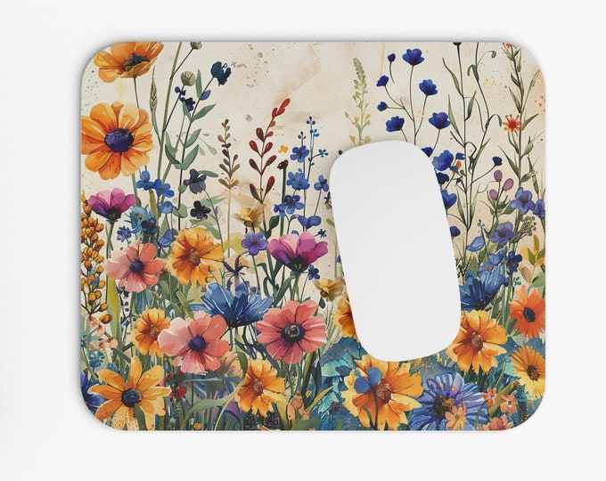 Wildflower Boho Print Mouse Pad, 9"x8" Hippie Boho Mouse Pad, Tech Desk Office Computer Mouse Pad Office Supplies, Neoprene Non Slip Mouse