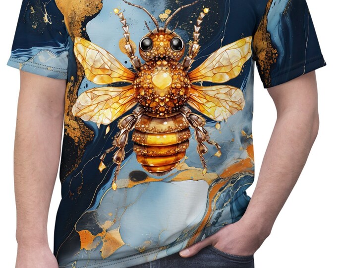Unisex Lightweight Short Sleeve Tee, Boho Bejeweled Honeybee Tee Shirt, Bohemian Apparel, Unisex AOP Tee, S-3XL Sizes, Bee Tee Shirt