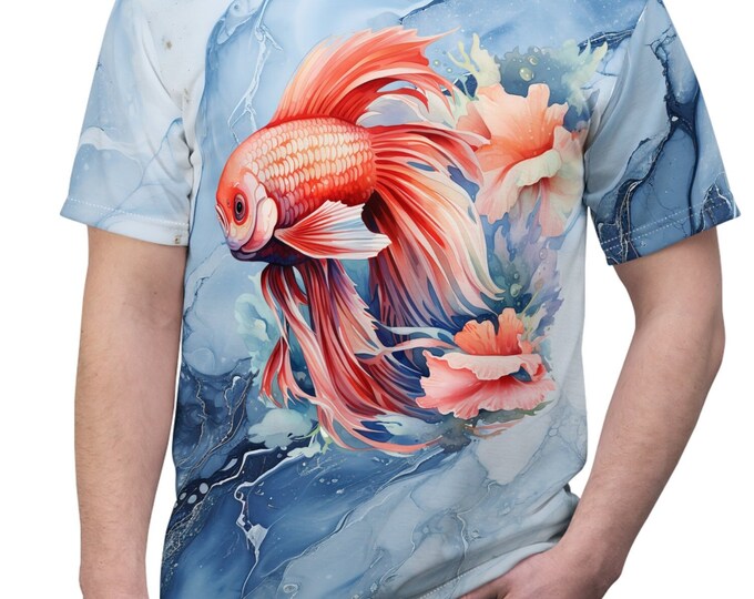 Unisex Lightweight Short Sleeve Tee, Boho Koi Fish Tee Shirt, Bohemian Apparel, Unisex AOP Tee, S-3XL Sizes, Hippie Animal Shirt