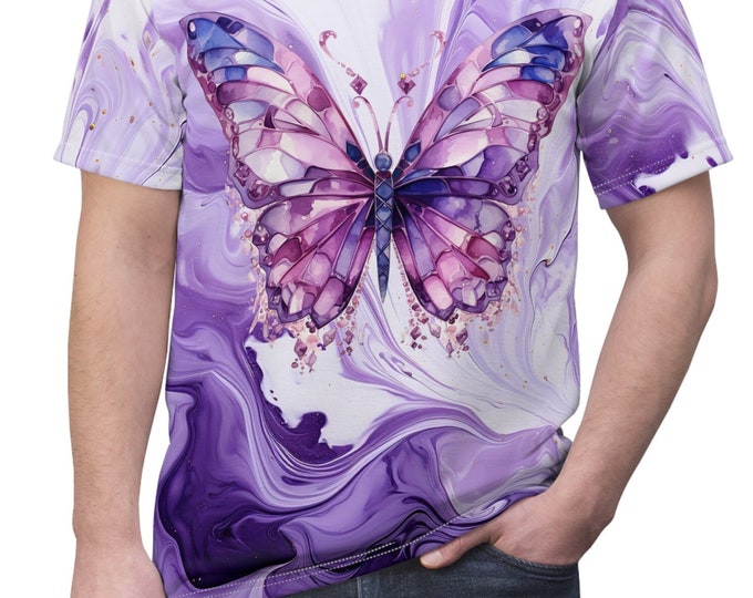 Unisex Lightweight Short Sleeve Tee, Boho Bejeweled Butterfly Tee Shirt, Bohemian Apparel, Unisex AOP Tee, S-3XL Sizes, Whimsical Shirt