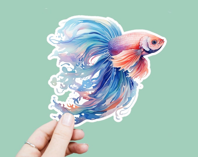 Watercolor Beta Fish Vinyl Decal, Satin Finish Sticker, Boho Fish Phone and Laptop Sticker, Window Decal, Water Bottle Decal, 4 Sizes