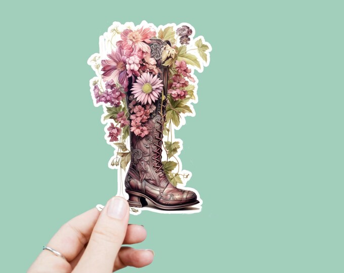 Watercolor Floral Boot Decal, Satin Finish Sticker, Flowers French Boot Sticker Laptop Sticker, Window Decal, Water Bottle Decal, 4 Sizes