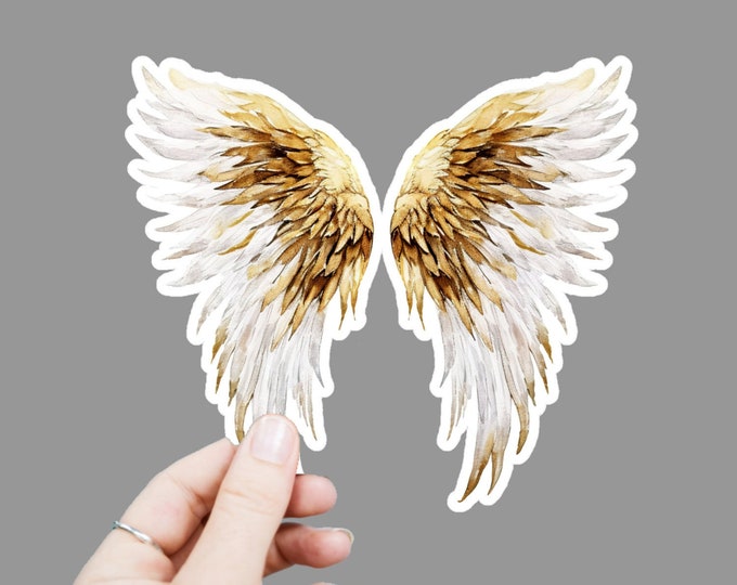 Gold Angel Wings Vinyl Decal, Satin Finish Sticker, Watercolor Wing Laptop Sticker, Window Decal, Water Bottle Decal, 4 Sizes to Choose From