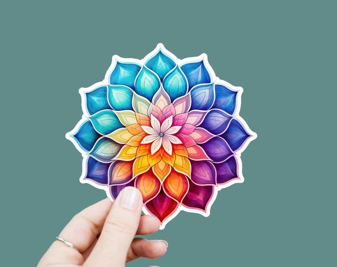 Rainbow Mandala Vinyl Decal, Satin Finish Sticker, Floral Mandala Laptop Sticker, Window Decal, Water Bottle Decal, 4 Sizes to Choose