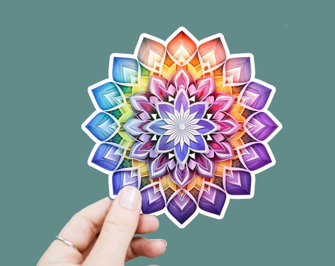 Rainbow Mandala Lantern Vinyl Decal, Satin Finish Sticker, Boho Laptop Sticker, Window Decal, Water Bottle Decal, 4 Sizes to Choose