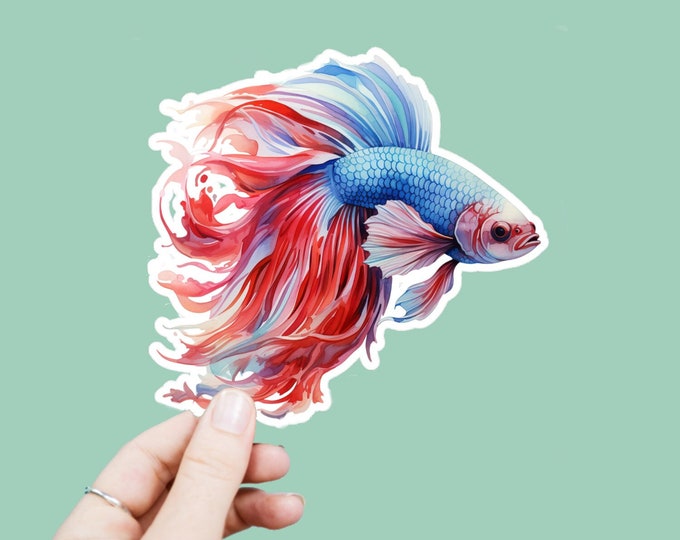 Watercolor Beta Fish Vinyl Decal, Satin Finish Sticker, Boho Fish Phone and Laptop Sticker, Window Decal, Water Bottle Decal, 4 Sizes