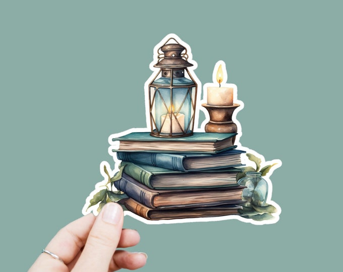 Whimsical Lantern Books Vinyl Decal, Satin Finish Boho Academia Sticker, Laptop Sticker, Window Decal, Water Bottle Decal, 4 Sizes