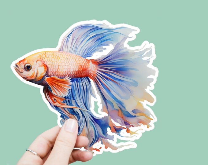 Watercolor Beta Fish Vinyl Decal, Satin Finish Sticker, Boho Flowers Fish Laptop Sticker, Window Decal, Water Bottle Decal, 4 Sizes