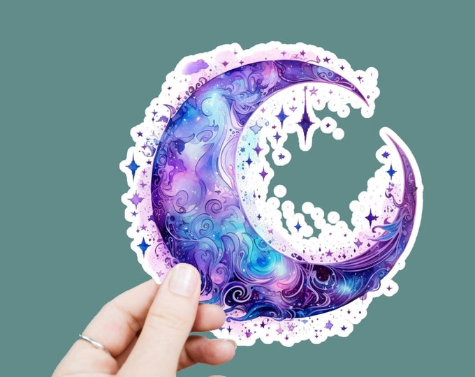 Celestial Vinyl Decal, Satin Finish Sticker, Watercolor Crescent Moon Laptop Sticker, Window Decal, Water Bottle Decal, 4 Sizes to Choose