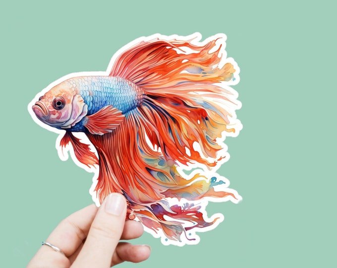 Watercolor Beta Fish Vinyl Decal, Satin Finish Sticker, Boho Fish Phone and Laptop Sticker, Window Decal, Water Bottle Decal, 4 Sizes