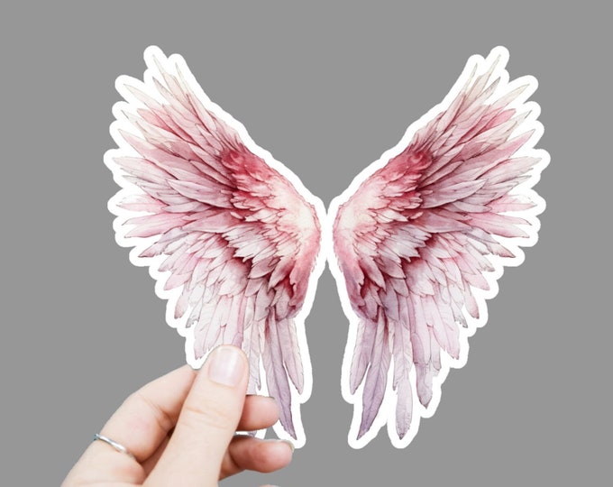 Pink Angel Wings Vinyl Decal, Satin Finish Sticker, Watercolor Wing Laptop Sticker, Window Decal, Water Bottle Decal, 4 Sizes to Choose From