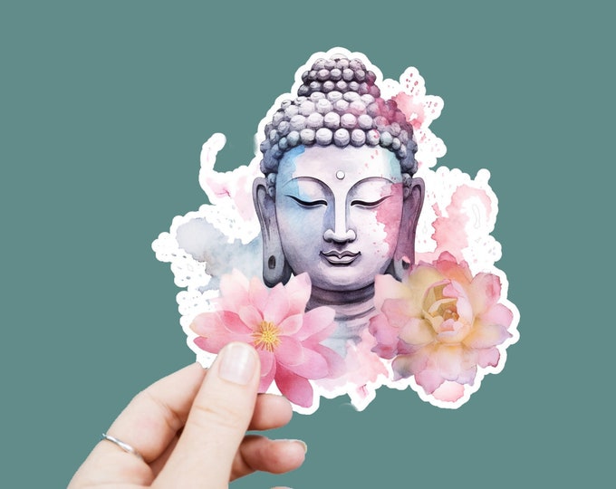 Lotus Flower Buddha Vinyl Decal, Satin Finish Sticker, Buddha Flowers Laptop Sticker, Window Decal, Water Bottle Decal, 4 Sizes to Choose