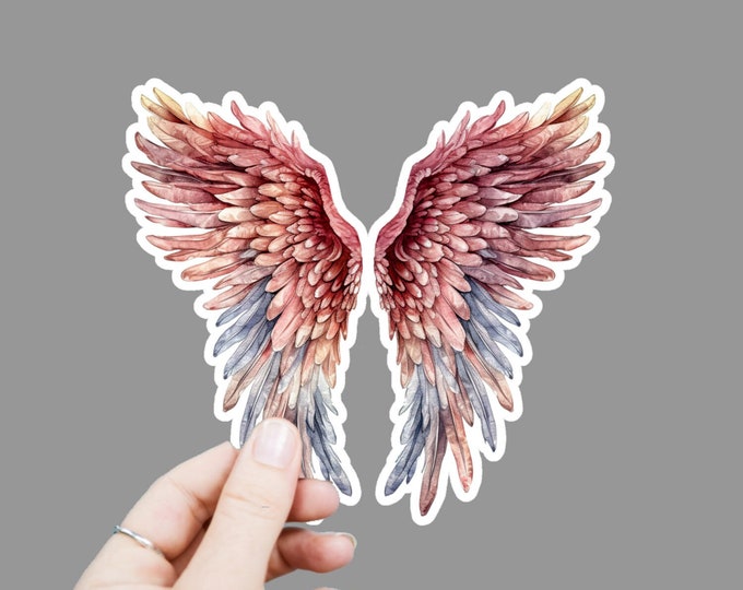 Pink Angel Wings Vinyl Decal, Satin Finish Sticker, Watercolor Wing Laptop Sticker, Window Decal, Water Bottle Decal, 4 Sizes to Choose From