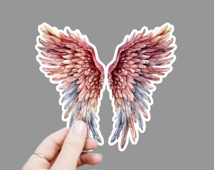 Pink Angel Wings Vinyl Decal, Satin Finish Sticker, Watercolor Wing Laptop Sticker, Window Decal, Water Bottle Decal, 4 Sizes to Choose From