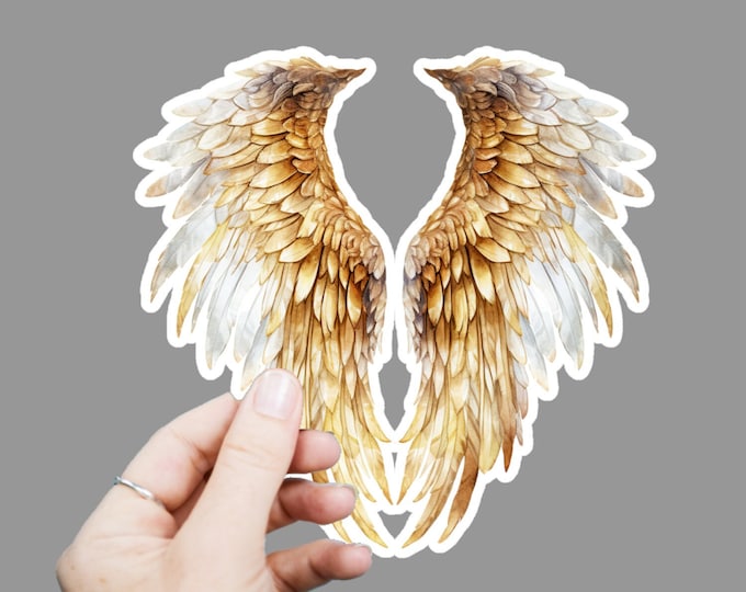 Gold Angel Wings Vinyl Decal, Satin Finish Sticker, Watercolor Wing Laptop Sticker, Window Decal, Water Bottle Decal, 4 Sizes to Choose From