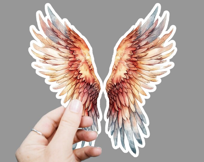 Orange Angel Wings Vinyl Decal, Satin Finish Sticker, Watercolor Wing Laptop Sticker, Window Decal, Water Bottle Decal, 4 Sizes to Choose