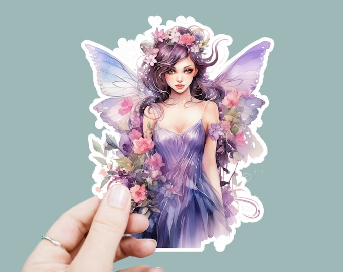 Butterfly Fairy Vinyl Decal, Satin Finish Sticker, Watercolor Fairy Laptop Sticker, Window Decal, Water Bottle Decal, 4 Sizes to Choose From