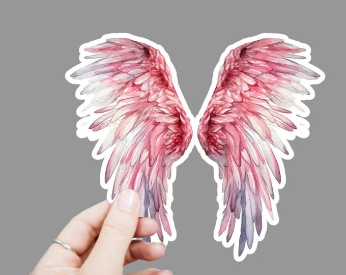 Pink Angel Wings Vinyl Decal, Satin Finish Sticker, Watercolor Wing Laptop Sticker, Window Decal, Water Bottle Decal, 4 Sizes to Choose From