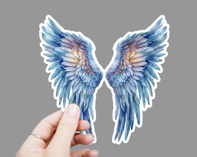 Blue Angel Wings Vinyl Decal, Satin Finish Sticker, Watercolor Wing Laptop Sticker, Window Decal, Water Bottle Decal, 4 Sizes to Choose From