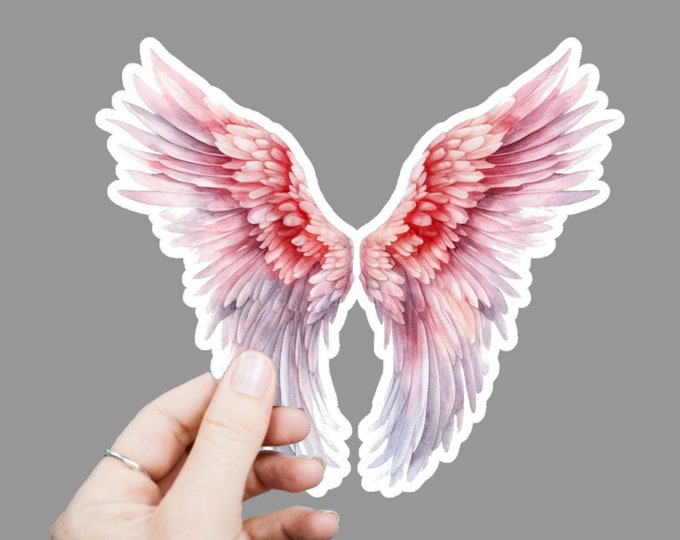 Pink Angel Wings Vinyl Decal, Satin Finish Sticker, Watercolor Wing Laptop Sticker, Window Decal, Water Bottle Decal, 4 Sizes to Choose From
