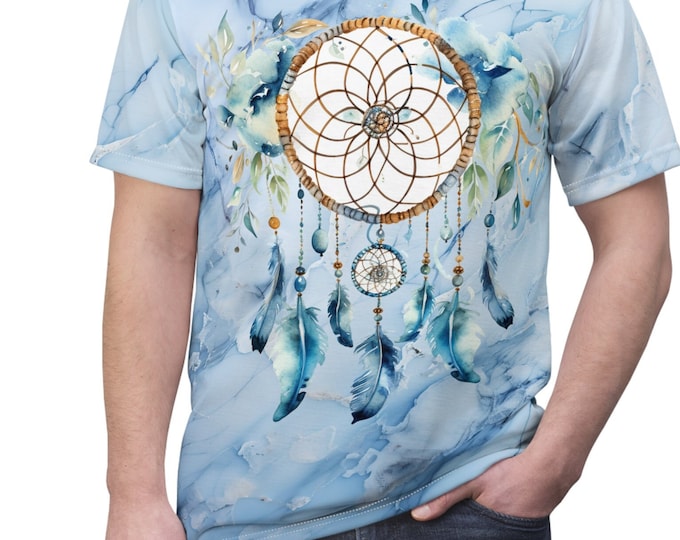 Unisex Lightweight Short Sleeve Tee, Boho Dreamcatcher Tee Shirt, Bohemian Apparel, Unisex AOP Tee, S-3XL Sizes, Hippie Shirt