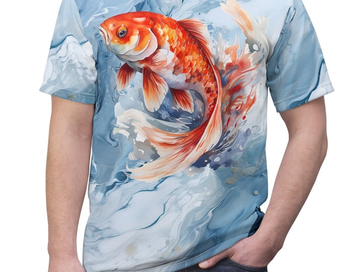 Unisex Lightweight Short Sleeve Tee, Boho Koi Fish Tee Shirt, Bohemian Apparel, Unisex AOP Tee, S-3XL Sizes, Hippie Animal Shirt