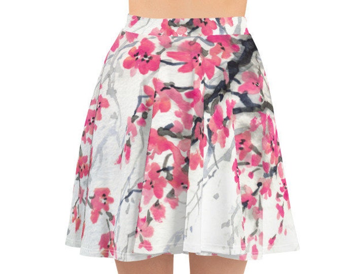 Womens Skater Skirt, Circle Skirt, Japanese Cherry Blossom Floral Skirt, Custom All Over Print Skirt, XS-3XL Size, Bohemian Hippie Clothing