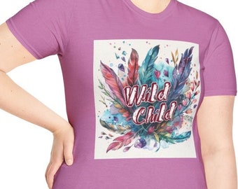 Unisex Softstyle T-Shirt, Wild Child Cotton Tee, Boho Hippie Shirt, Sizes XS-5XL, Men's Women's Retro Apparel Clothing