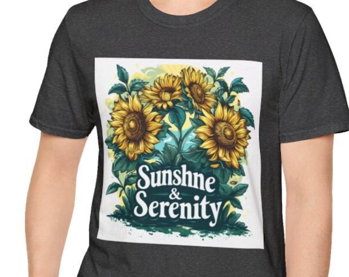 Unisex Softstyle T-Shirt, Sunshine & Serenity Cotton Tee, Boho Hippie Shirt, Sizes XS-5XL, Men's Women's Retro Apparel Clothing