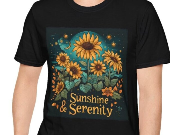 Unisex Softstyle T-Shirt, Sunshine & Serenity Cotton Tee, Boho Hippie Shirt, Sizes XS-5XL, Men's Women's Retro Apparel Clothing