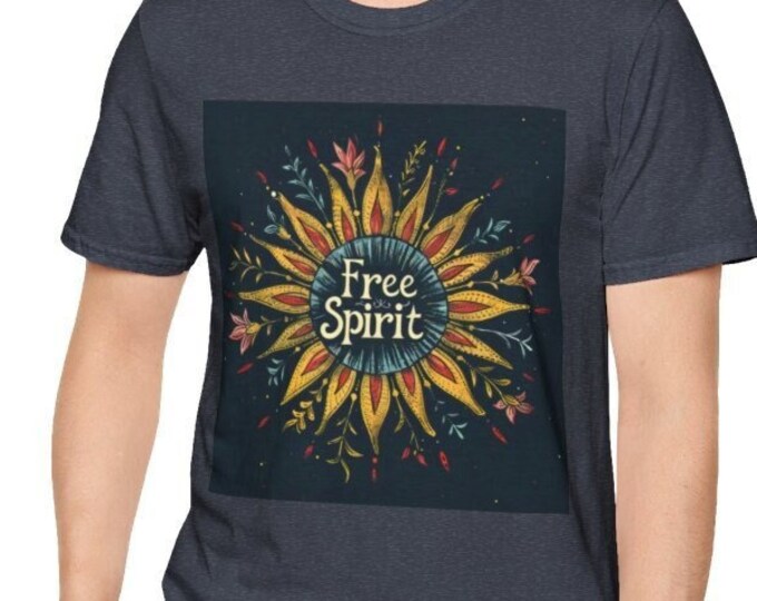 Unisex Softstyle T-Shirt, Free Spirit Cotton Tee, Boho Hippie Shirt, Sizes XS-5XL, Men's Women's Retro Apparel Clothing