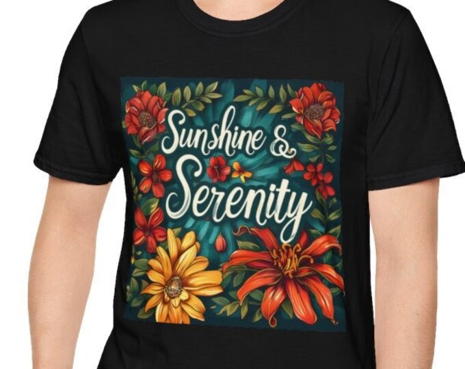 Copy of Unisex Softstyle T-Shirt, Sunshine & Serenity Cotton Tee, Boho Hippie Shirt, Sizes XS-5XL, Men's Women's Retro Apparel Clothing