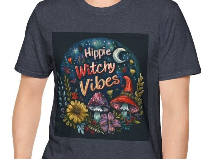 Unisex Softstyle T-Shirt, Hippie Witchy Vibes Cotton Tee, Boho Hippie Shirt, Sizes XS-5XL, Men's Women's Retro Apparel Clothing