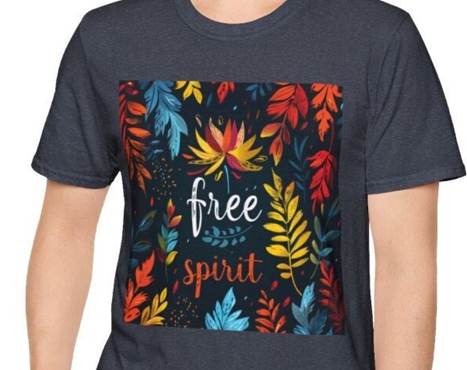 Unisex Softstyle T-Shirt, Free Spirit Cotton Tee, Boho Hippie Shirt, Sizes XS-5XL, Men's Women's Boho Apparel Clothing