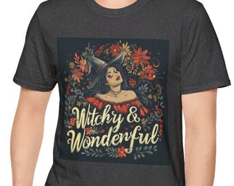 Unisex Softstyle T-Shirt, Witchy and Wonderful Cotton Tee, Boho Hippie Shirt, Sizes XS-5XL, Men's Women's Boho Apparel Clothing