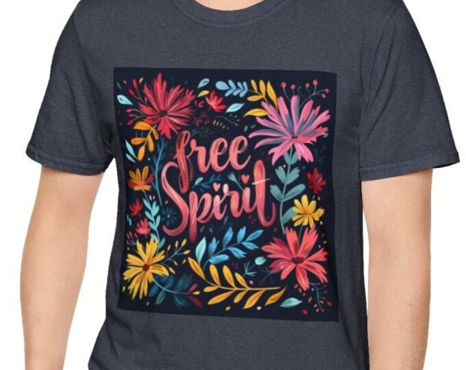 Unisex Softstyle T-Shirt, Free Spirit Cotton Tee, Boho Hippie Shirt, Sizes XS-5XL, Men's Women's Boho Apparel Clothing