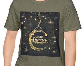 Unisex Softstyle T-Shirt, Cosmic Dreamer Cotton Tee, Boho Hippie Shirt, Sizes XS-5XL, Men's Women's Retro Apparel Clothing