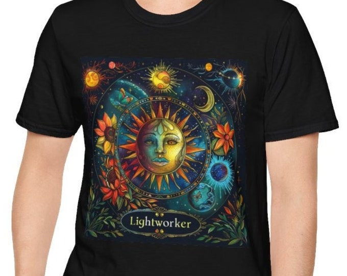 Unisex Softstyle T-Shirt, Lightworker Cotton Tee, Boho Hippie Shirt, Sizes XS-5XL, Men's Women's Retro Apparel Clothing