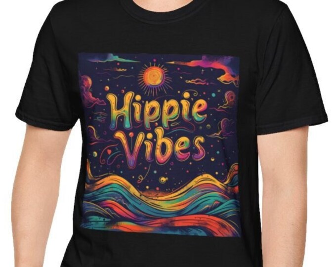 Unisex Softstyle T-Shirt, Hippie Vibes Cotton Tee, Boho Hippie Shirt, Sizes XS-5XL, Men's Women's Boho Apparel Clothing